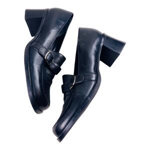 Markon Womens Pumps Leather  Platforms Chunky Heels Black Shoes 90s Size 7.5M